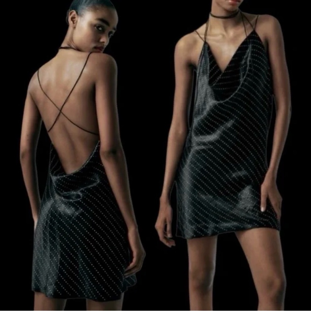NWT Zara Rhinestone Low Back Satin Dress - Picture 5 of 5